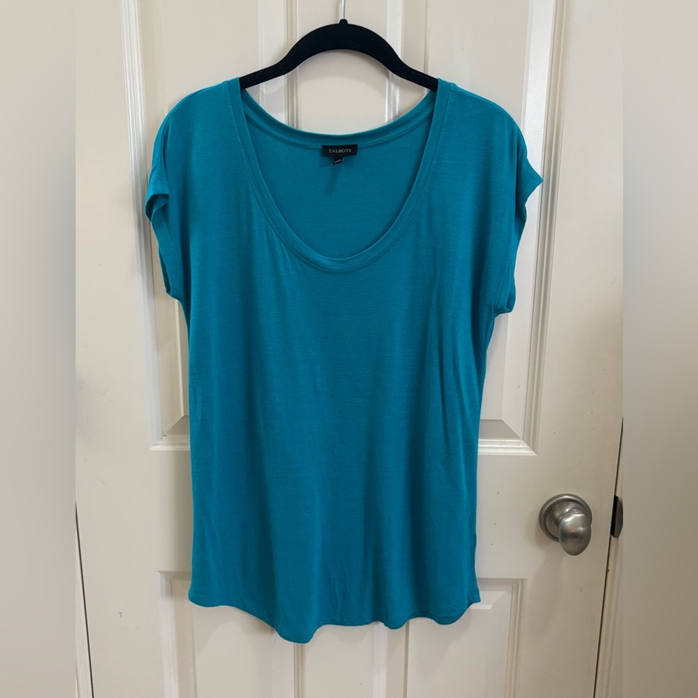 Talbots Women's Linen Teal Short Sleeve Tee